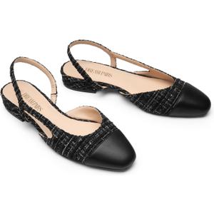 DREAM PAIRS Slingback Ballet Flats for Women Square Cap Toe Low Heel Dress Shoes Comfortable Work Flats for Office Party Wedding Business Casual (7, Black-fabric)