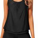 Yonique Blouson Tankini Swimsuits for Women 2 Piece Bathing Suits Tops with Boyshorts Modest Loose Fit Swimwear (Large)