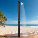 9.3 Gallon Solar Heated Outdoor Shower, 7.2FT Height, 360Rotating Rainfall + 6FT Handheld Shower + Foot Faucet, Freestanding Black Poolside Shower with Hot & Cold Water Adjustment