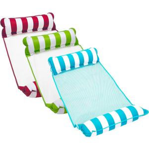 Aqua Monterey Hammock Pool Float - Three Pack - Light Blue, Lime Green & Burgundy/White Stripe, 3-Pack