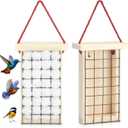 DoubleFill 2 Pack Wooden Hummingbird Nesting Material Alpaca Fiber Bird Nesting Material Holders Refillable Rustic Hanging Helper Cage Wild Birds House for Outdoor Garden Cotton Not Include