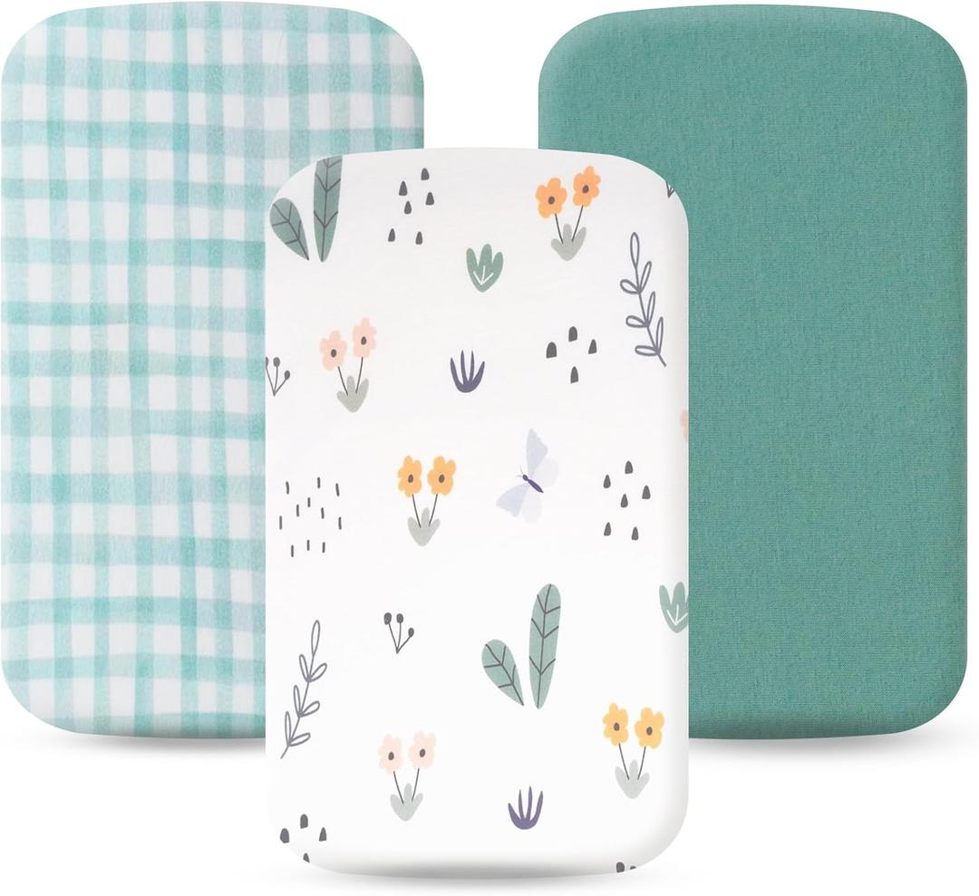 100% Jersey Cotton Bassinet Sheets 21"x35" Fits Airclub, venowu, Larex 3 in 1, and HARPPA Baby Bassinet, Super Soft and Breathable Bassinet Fitted Sheets, 3 Pack, Green