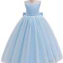 Girls Sequin Tulle Dress Formal Pageant Sparkly Birthday Party Wedding Guest Ball Gown Dresses with Bow (Blue, S)