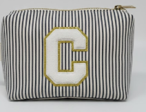 Travel Makeup Bag Christmas Gifts for Women Girl Teens, Personalized Initial Makeup Bag for Cute Teen Girls, Preppy Stuff Toiletry Bag Cosmetic Bag, Teen Girls Gift Trendy Stuff, Letter P (Black & White Stripes)