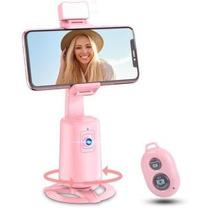 Jiangler Auto Face Tracking Tripod 360° Rotating Cell Phone Photo and Video Kits Stand, No App, Phone Camera Stand with Remote and Gesture Control for Live Recording Tiktok Pink1