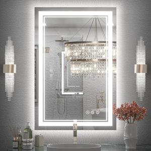 Keonjinn LED Bathroom Mirror 24" x 36" with Front and Backlight, Stepless 3 Colors Temperature & Dimmable Backlit Mirror, Double LED Strips, Anti-Fog Tempered Glass Vanity Mirror, UL Listed LED Driver (36"L x 24"W)