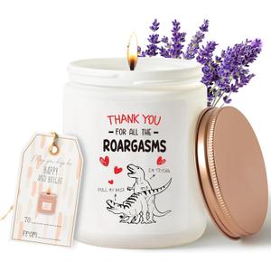 GROBRO7 Jar Candles Naughty Gifts for Women Men Girlfriend Boyfriend Wife Husband Dino Soy Wax Lavender Scented Candle with Greeting Card Romantic Couple Sexy Gift for Anniversary Birthday Christmas