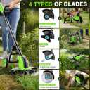Kihoplly 12" Stringless Weed Wacker Cordless Eater, 21V 6000mAh Battery Powered Grass Trimmer Brush Cutter, 4-in-1 Wheeled Lawn Edger with Blades, Electric String Trimmer 2 Batteries and Charger