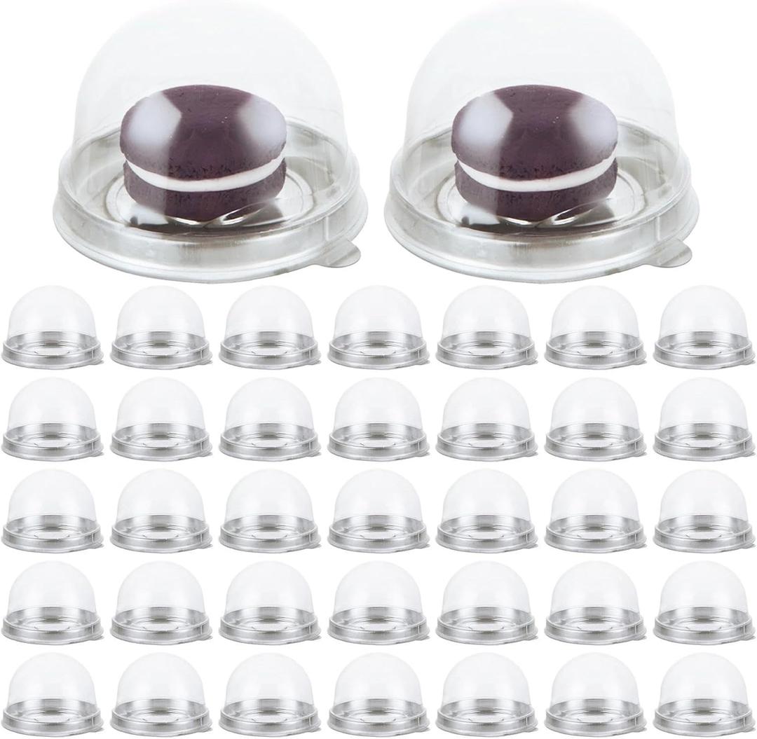 STARVAST 300 PCS Clear Plastic Mini Cake Box, Mini Cupcake Container Dome Muffin Single Container Box for Wedding Birthday Gifts Boxes Supplies