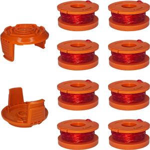A ANLEOLIFE 10 Pack WA0010 Weed Eater Line Spool for Worx String Trimmers, 10ft 0.065" Auto-Feed Replacement Spools(8 Spools + 2 Cap)