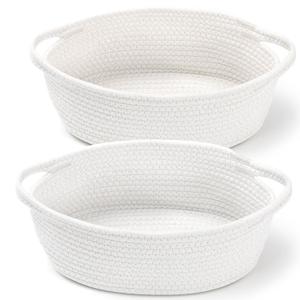 2 Pack Small Woven Basket with Gift Bags and Ribbons, Empty Decorative Gift Chest Box, Cute Baby Gift Basket for Nursery, Cotton Rope Room Shelf Storage Basket with Handles, All 12"x 8"x 5", White