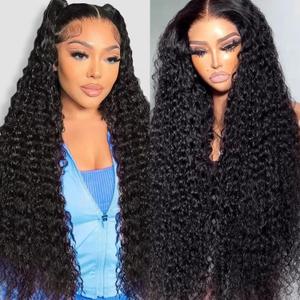 LESLY 30 Inch 13x6 Deep Wave Lace Front Wigs Human Hair Natural Black 200% Density Pre Plucked Deep Curly 13x6 HD Lace Frontal Wigs Human Hair Glueless Wigs with Baby Hair for Women