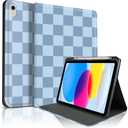 TopPerfekt Case for iPad 11th (A16) 11-inch 2025 / 10th Generation 10.9-inch 2022, Cute Plaid Checkered Series Stylish Aesthetics Design Protective Cover with Pencil Holder Anti Slip Shockproof, Blue