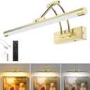 Brass Picture Light for Wall - 16inch Dimmable & Rechargeable Art Light with 25H Light Time, Angle Adjustable, 3 Color Temperatures Timer - Perfect for Paintings and Home Decor