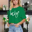 St Patricks Day Shirt Women Luck Shamrock Shirts Cute Saint Patricks Day Crop Top Irish Raglan Shirt (M)