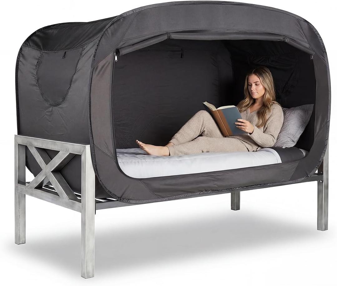 ANC POP Bed Tent Twin Bed Canopy Portable Dream Tent for Adult Indoor Sleeping Tents with 2 Doors Breathable Private Space Tents, Black