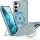 Magnetic Stand for Samsung Galaxy S25 Plus Case [Military Grade Drop Protection] with Kickstand, Matte Translucent Slim Case for S25 Plus 6.7", Green