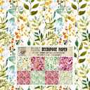 Decoupage Paper Pack (24 Sheets 6"x6") Summer and Fall Watercolors # Vintage Styled Pattern Paper for Decoupage, Craft and Scrapbooking