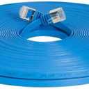100FT U/FTP Flat Design CAT7 Gold Plated Shielded Ethernet RJ45 Copper Cable 10 Gigabit Ethernet Network Patch Cord (100FT, Blue)