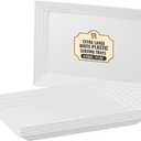 8 Pack Extra Large Plastic Serving Trays for Party - 16 x 11 White Large Serving Tray - Heavy Duty White Plastic Trays for Food - Rectangular Party Serving Trays and Platters