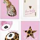 TLESKE Pink Cheetah Preppy Posters Prints Unframed 8x10 Set of 4, Trendy Aesthetic Lucky 8 Balls Wall Art Prints Decor for Teen Girls Dorm Bedroom Living Room, Retro Cheetah Print Wall Picture, 10L" x 8W"