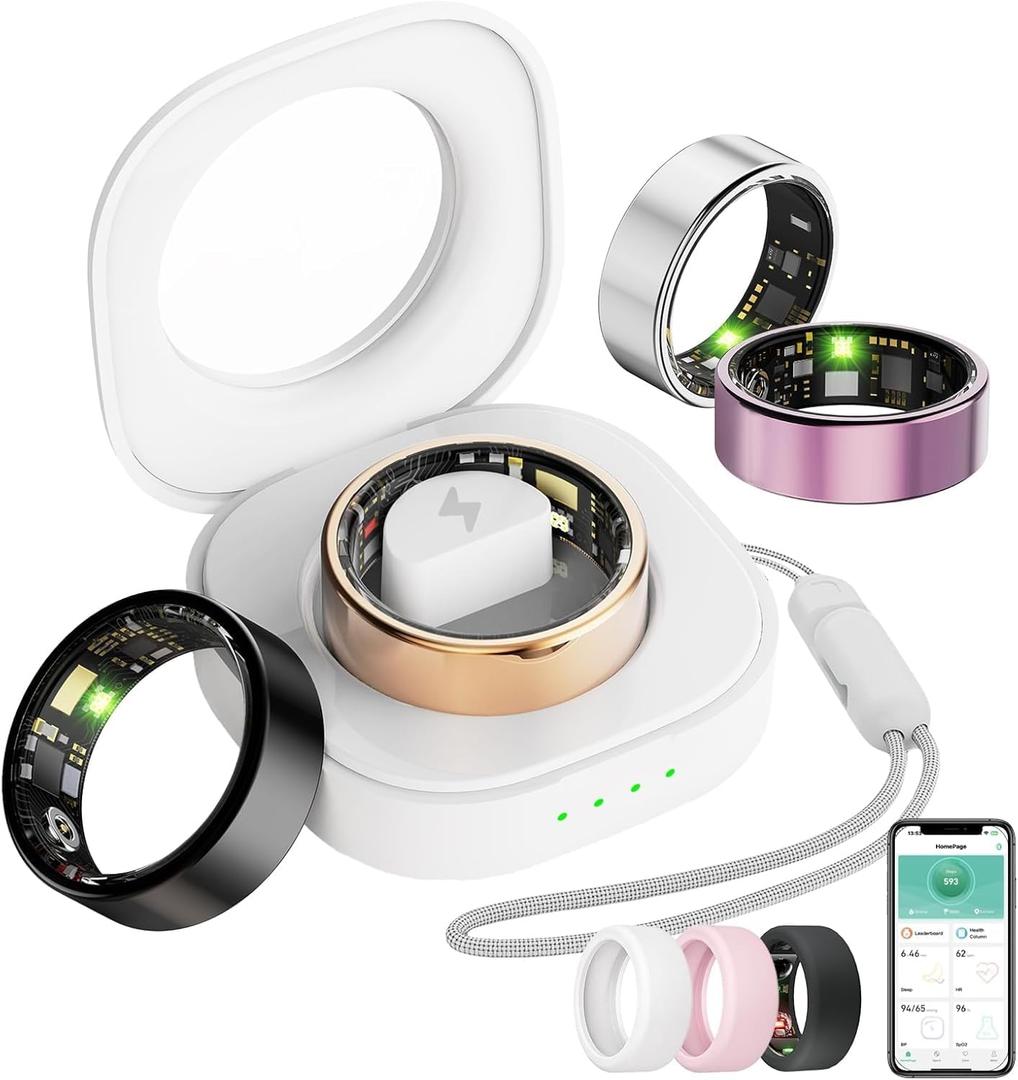 Smart Ring For Women Men, Health Tracker with Heart Rate, Blood Oxygen, Blood Pressure, Sleep Monitor, Step Counting, IP68 Waterproof Fitness ring, No App Fees for iPhone & Android (Silver, 9#)