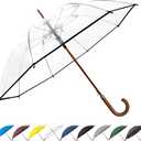 SoulRain 48" Clear Bubble Umbrella Large Transparent Umbrella for Rain, Windproof & Automatic Open, Wedding Umbrellas for Women & Men, Vintage Stick Cane with Wooden Handle(Clear)