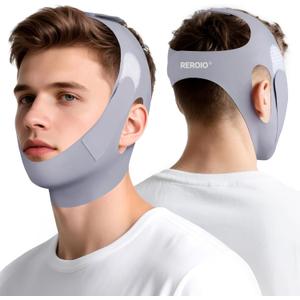Chin Strap for Sleeping with 4-Side Adjustment, Anti Snoring Chin Strap Elasticity for Adults, Anti Snoring Devices Breathable and Durable, Snore Stopper for CPAP Users, Gray, M (M23.6in*5.11in)