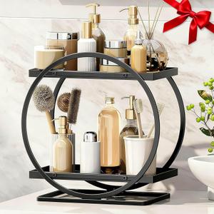 Bathroom Counter Organizer, Black Perfume Organizer for Dresser, 2 Tier Bathroom Organizer Countertop, Vanity Makeup Organizers, Skincare Display Tray for Bathroom Sink Storage