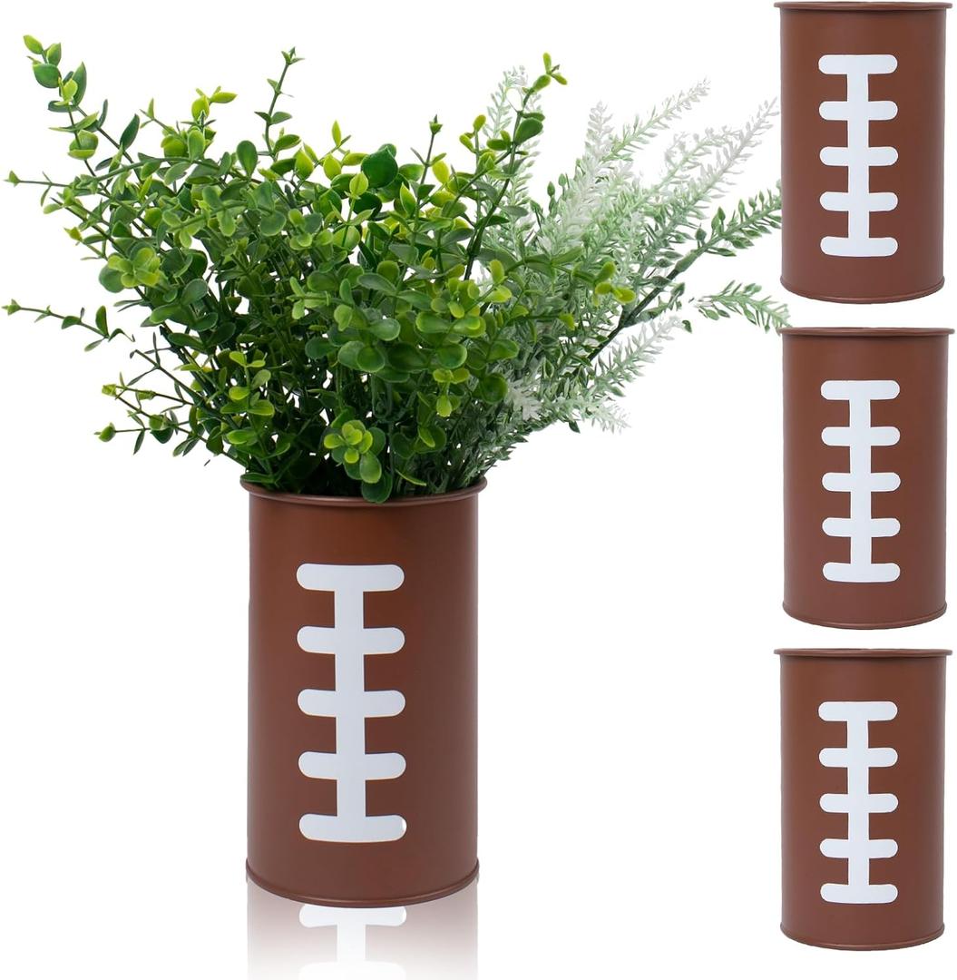 3 Pcs Football Table Centerpiece Football Vases Decor Metal Vases Rugby Day Table Decoration for Football Day Party Game Thanksgiving Kitchen Home Rugby Party Decorations Gifts