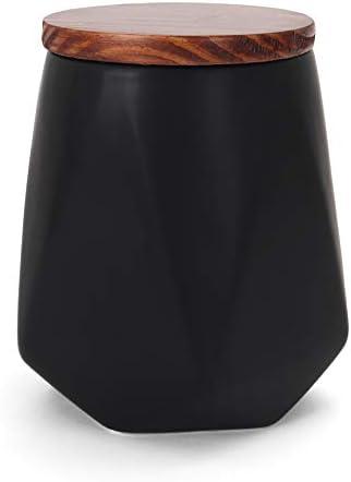Faceted Storage Canister - Food Storage Container for Kitchen Organization - Ceramic Kitchen Storage Containers - Kitchen Canisters - Kitchen Counter Organizers and Storage (Medium Black)