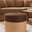 Jute Pouf Ottoman | Footrest Pouf | Hand Braided - Round Boho Pouffe - for Living Room, Bedroom, Nursery (20"x20"x10") Brown