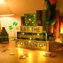 St Patricks Decorations for Table - Leprechaun Lighted Let the Shenanigans Begin Wood Box Wooden Sign for Table Tabletop Bathroom Home Shelf Office Decor