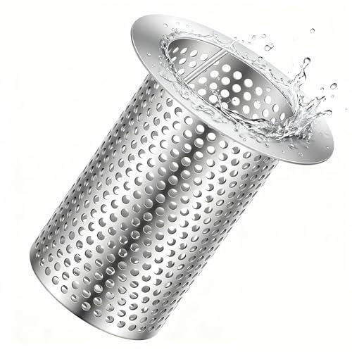 Otoolling 1 Pcs 3" Diameter Commercial Floor Drain Strainer 4" Tall Perforated Cylindrical Mesh 316 Stainless Steel Drain Basket with Carry Handle –Heavy-Duty, for Restaurants, Kitchens, Factories