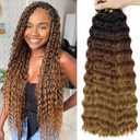 Eerya Ocean Wave Crochet Hair 18 Inch 6 Packs Deep Wave Crochet Hair for Black Women Synthetic Wavy Curly Braiding Hair for Boho Braids (18 inch, T1B/30/27)