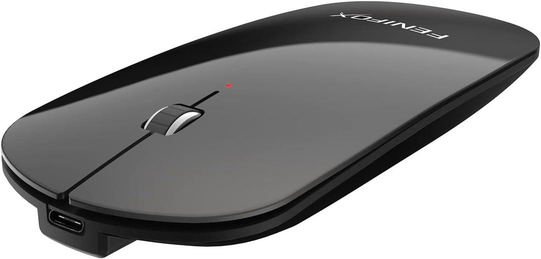 FENIFOX Wireless Bluetooth Mouse, Ultra-Thin Flat and Slim Silent USB-C Rechargeable Travel Mini Portable Mouse for Mac iPad Laptop MacBook Tablet Chromebook - Black