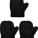 SATINIOR 3 Pairs Toddler Magic Stretch Mittens Little Girls Soft Knit Mitten Baby Boys Winter Knitted Gloves (Black)