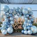 Pearl Blue Balloons Double Stuffed Baby Light Blue Balloon Garland Different Sizes 18/12/5in Thick Latex Pastel Balloon Arch Kit for Birthday Baby Bridal Shower Wedding Party Decorations