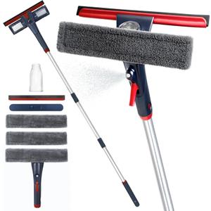 DSV Standard Professional Window Squeegee for Window Cleaning, 2 in 1 Rotatable Window Cleaning Squeegee Kit with Extension Pole, 62 Window Cleaning Tool for Indoor/Outdoor High Windows, Home, Car (76.7 Inch)