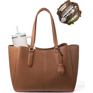 LOVEVOOK Laptop Tote Bag for Women 15.6 In Work Bags with Triple Compartments Large Faux Leather Computer Office Briefcase (Brown)