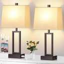 23.5" Touch Control Table Lamps, Metal Bedside Lamp for Bedroom Set of 2 with USB A+C Ports & AC Outlet, 3-Way Dimmable Nightstand Lamp for Living Room (LED Bulb Included) (Brown)