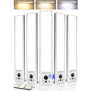 EZVALO 5-Pack Under Cabinet Lighting, 2400mAh Rechargeable Motion Sensor Light, 10inch Magnetic Closet Lights with Dimmable & 3 Color Temps, Wireless Motion Activated Lights with Remote for Kitchen
