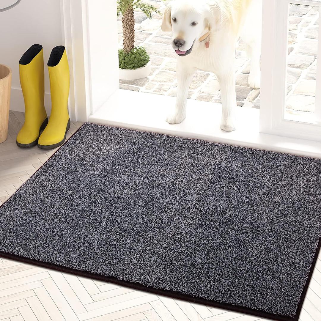 PURRUGS Dirt Trapping Door Mat 20" x 31.5", Non-Slip Machine Washable Entryway Rug, Dog Doormat, Indoor Front Door Mat, Super Absorbent Entry Rug for Muddy Shoes & Paws, Bluish Grey-Black