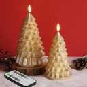 Eywamage Gold Christmas Tree Flameless Candles with Remote, Flickering Real Wax Battery LED Pillar Candles Set of 2