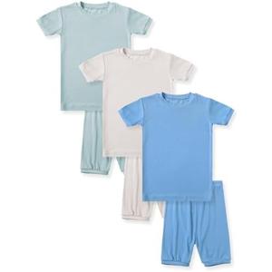 HAPIU Summer Rayon from Bamboo Toddler Pajamas Short Sleeve Set, Pjs Girls Boys Baby Kids, 6-12 Months