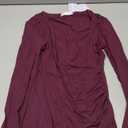 MANGOPOP Women's Cross Wrap Ruched Plunge Sexy Deep V Neck Slim Fit Long Sleeve Fleece Lined T Shirt Tunic Tops Tee (S, Burgundy)