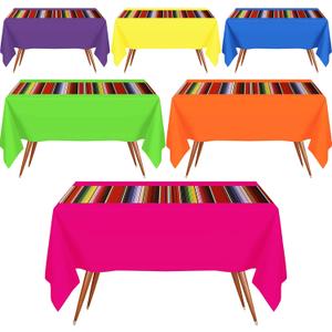 Hosuly 6 Pcs Mexican Fiesta Tablecloth 54 x 108'' Party Plastic Tablecloth Striped Table Cover for Mexican Fiesta Party Decorations (Pure with Stripe Style)