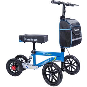 All Terrain Steerable Knee Scooter Crutch Alternative Deluxe Medical Scooter Double Handbrake, for Adults Injured Ankle & Foot Recovery Scooter in Blue