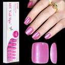 Cat Eye Press on Nails Short - Jofay Fashion Soft Gel False Nails Short Square Fake Nail with Fairy Purple Tamer, Glossy Reusable Full Cover Stick on Nails Kit for Women and Girls, 32 Sizes 160Pcs