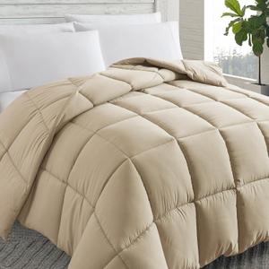 Cosybay Down Alternative Comforter (Beige, Full) - All Season Soft Quilted Full Size Bed Comforter - Duvet Insert with Corner Tabs -Winter Summer Warm Fluffy, 82x86 inches